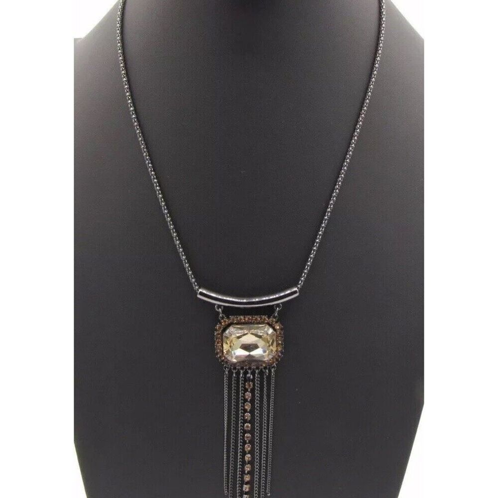 LOGO Lori Goldstein Large Topaz Black Chain Pendant Necklace 25 inch